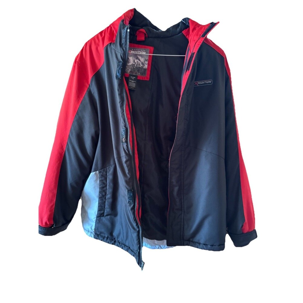 Mountain Xpedition Kids XXL 18 Puffer Jacket Hooded Colorblock Red Black Gray